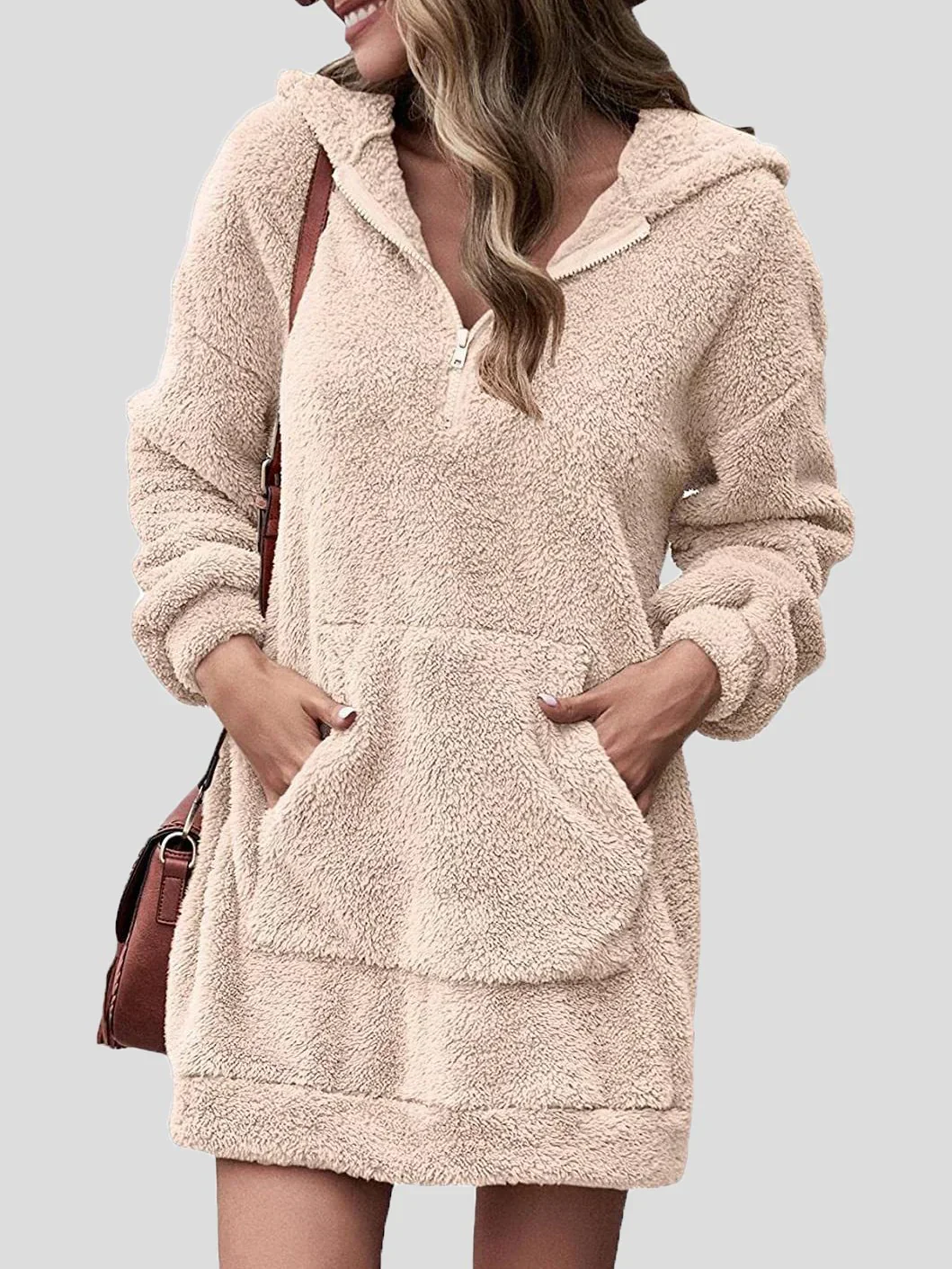 Sudadera con capucha de manga larga con bolsillos para mujer - Detalle de cremallera moderno