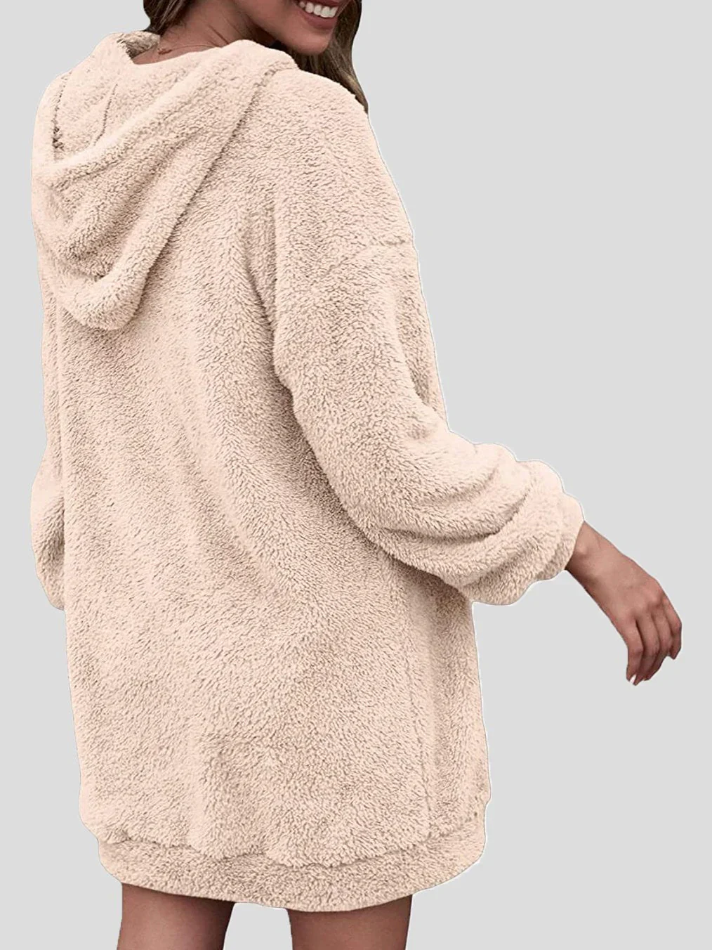 Sudadera con capucha de manga larga con bolsillos para mujer - Detalle de cremallera moderno