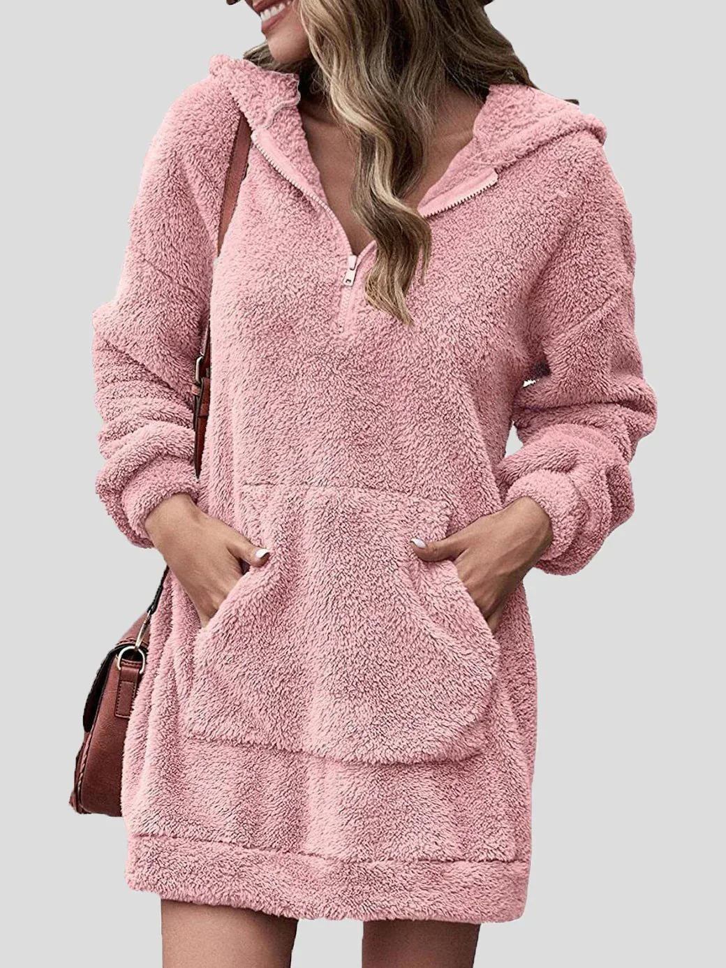 Sudadera con capucha de manga larga con bolsillos para mujer - Detalle de cremallera moderno